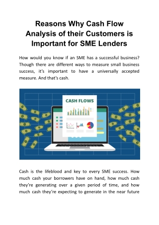 Reasons Why Cash Flow Analysis of their Customers is Important for SME Lenders