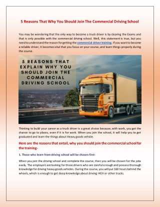 5 Reasons That Why You Should Join The Commercial Driving School