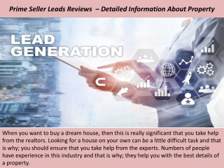 Prime Seller Leads Reviews  – Detailed Information About Property