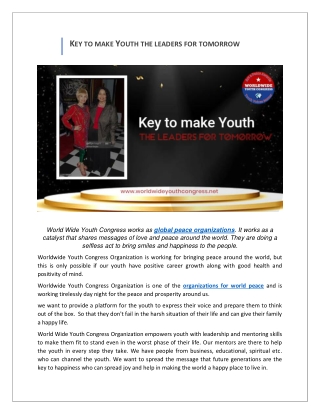 Key to make Youth the leaders for tomorrow