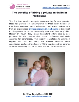 The benefits of hiring a private midwife in Melbourne