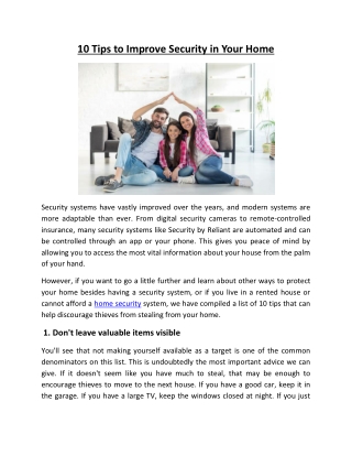 10 Tips to Improve Security in Your Home