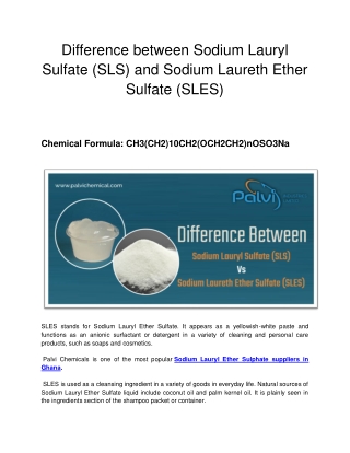 Palvi Chemicals - Difference between Sodium Lauryl Sulfate (SLS) and Sodium Laureth Ether Sulfate (SLES)