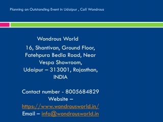 Planning an Outstanding Event in Udaipur , Call Wondrous