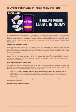 Is Online Poker Legal in India