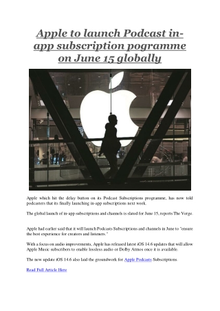 Apple to launch Podcast in-app subscription pogramme on June 15 globally