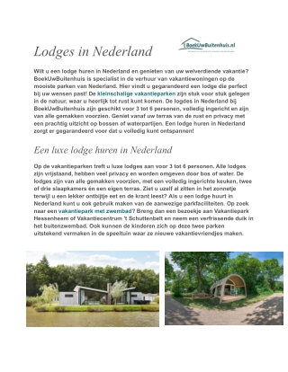Lodges Nederland | BoekUwBuitenhuis.nl