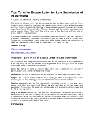 Tips To Write Excuse Letter for Late Submission of Assignments