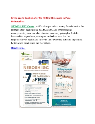 Green World Exciting offer for NEBOSHIGC course in Pune -Maharashtra