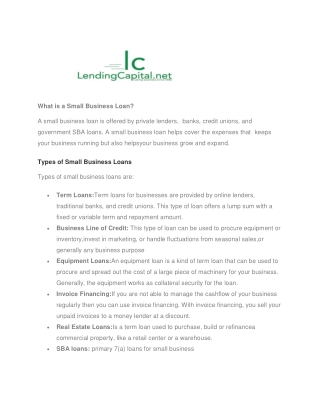 Small Business Loan - Lending Capital