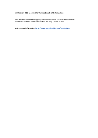 SEO Fashion - SEO Specialist For Fashion Brands | AIS Technolabs