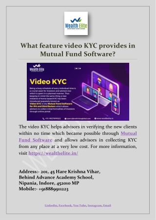 What feature video KYC provides in Mutual Fund Software