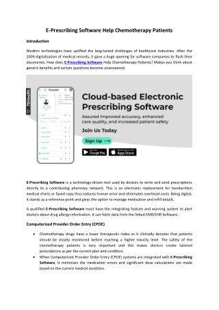 E-Prescribing Software Help Chemotherapy Patients