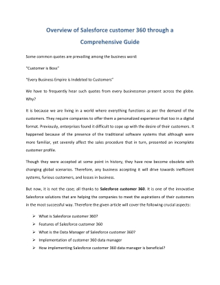 Overview of Salesforce customer 360 through a Comprehensive Guide