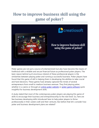 How to improve business skill using the game of poker