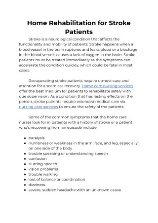 Home Rehabilitation for Stroke Patients