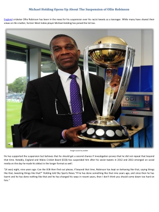 Michael Holding Opens Up About The Suspension of Ollie Robinson