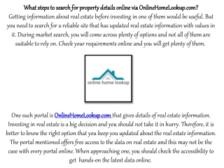 What steps to search for property details online via OnlineHomeLookup?