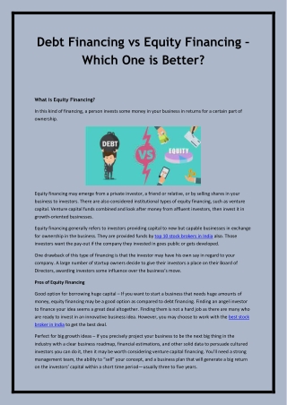 Debt Financing vs Equity Financing Which One is Better