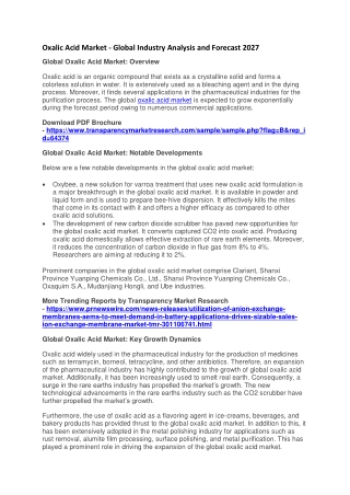 Oxalic Acid Market - Global Industry Analysis and Forecast 2027