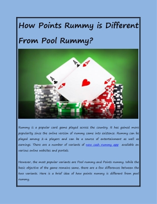 How Points Rummy is Different From Pool Rummy