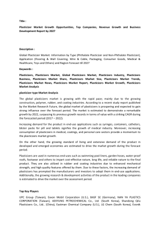 Plasticizers Market Analysis