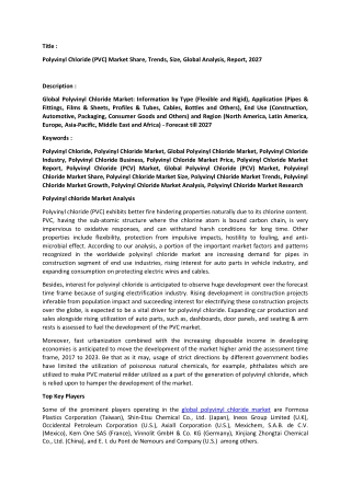 Polyvinyl chloride Market Analysis