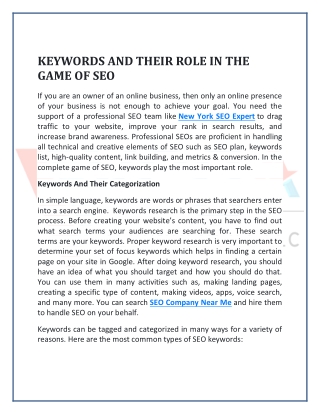 KEYWORDS AND THEIR ROLE IN THE GAME OF SEO