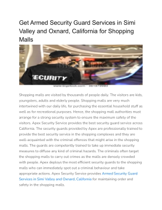 Get Armed Security Guard Services in Simi Valley and Oxnard, California for Shopping Malls