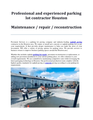 Professional and experienced parking lot contractor Houston
