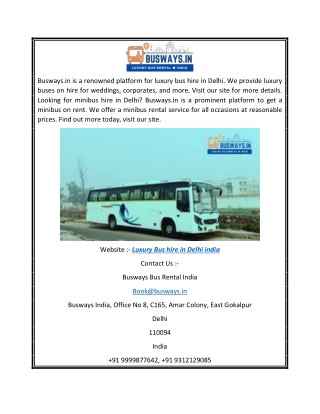 Luxury Bus Hire in Delhi India | Busways.in