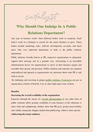 Why Should One Indulge In A Public Relations Department?