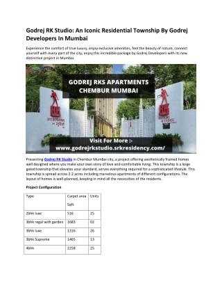 Godrej RK Studio - An Iconic Residential Township By Godrej Developers In Mumbai