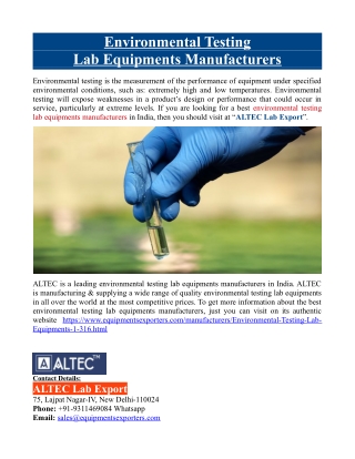 Environmental Testing Lab Equipments Manufacturers