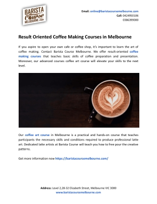 Result Oriented Coffee Making Courses in Melbourne