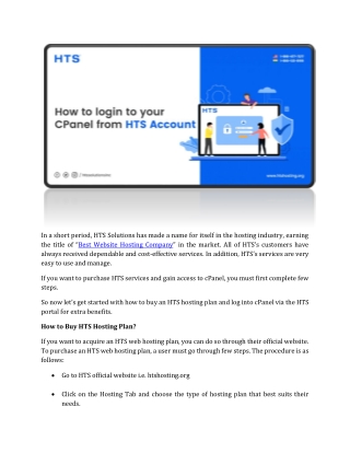How to Login to your cPanel account via HTS Portal
