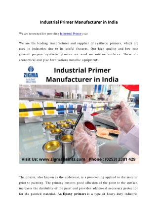 Industrial Primer Manufacturer in India