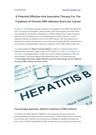 A Potential Effective And Innovative Therapy For The Treatment of Chronic HBV Infection And Liver Cancer Huateng