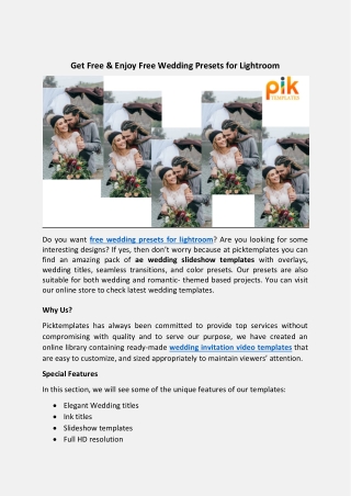 Get Free & Enjoy Free Wedding Presets for Lightroom