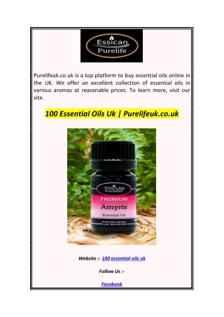100 Essential Oils Uk  Purelifeuk.co.uk