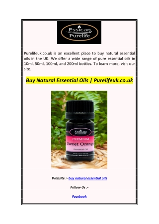 Buy Natural Essential Oils  Purelifeuk.co.uk