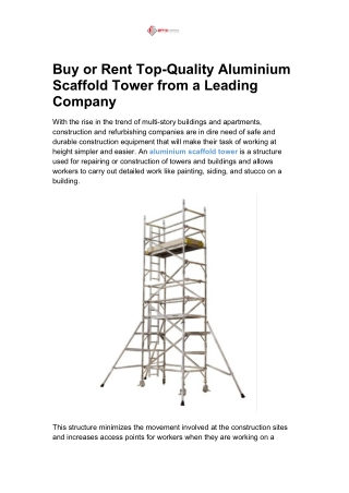 Buy or Rent Top-Quality Aluminium Scaffold Tower from a Leading Company