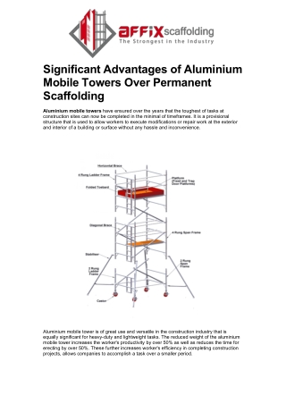Significant Advantages of Aluminium Mobile Towers Over Permanent Scaffolding