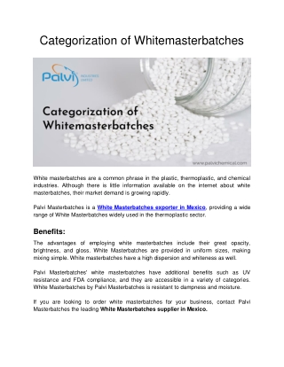 Palvi Masterbatches - Categorization of Whitemasterbatches(1)