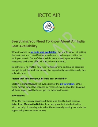 air india seat availability