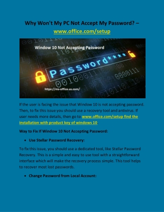 Why Won't My PC Not Accept My Password? – www.office.com/setup