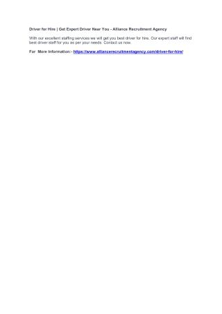 Driver for Hire | Get Expert Driver Near You - Alliance Recruitment Agency