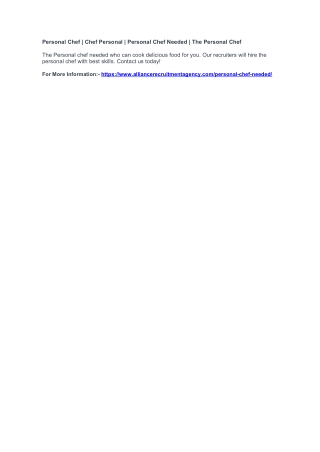 Personal Chef | Chef Personal | Personal Chef Needed | The Personal Chef