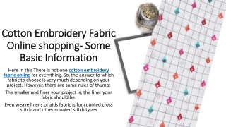 Cotton Embroidery Fabric Online shopping- Some Basic Information