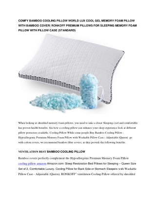 COMFY BAMBOO COOLING PILLOW WORLD LUX COOL GEL MEMORY FOAM PILLOW WITH BAMBOO COVER RONKOFF PREMIUM PILLOWS FOR SLEEPING